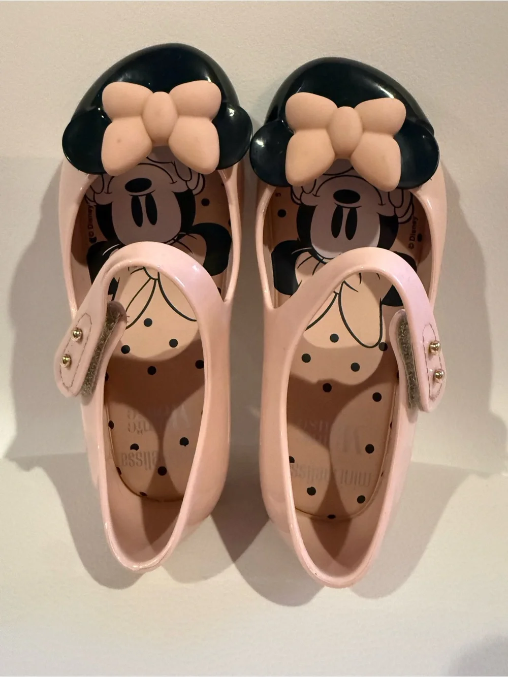 ☀️🌊 Mini Melissa’s Girls Pink Minnie Mouse Bow Mary Jane Kids Shoes NWT